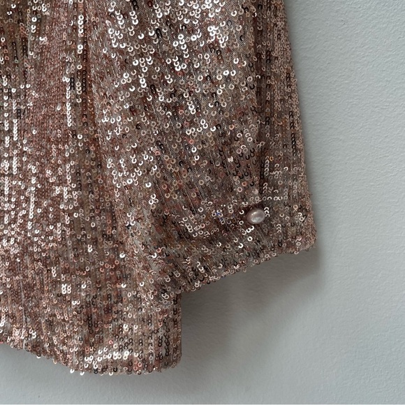 Maje Rose Gold Sequin Button Down Blouse Top Jacket Cardigan Metallic Size L/XL - Picture 8 of 14
